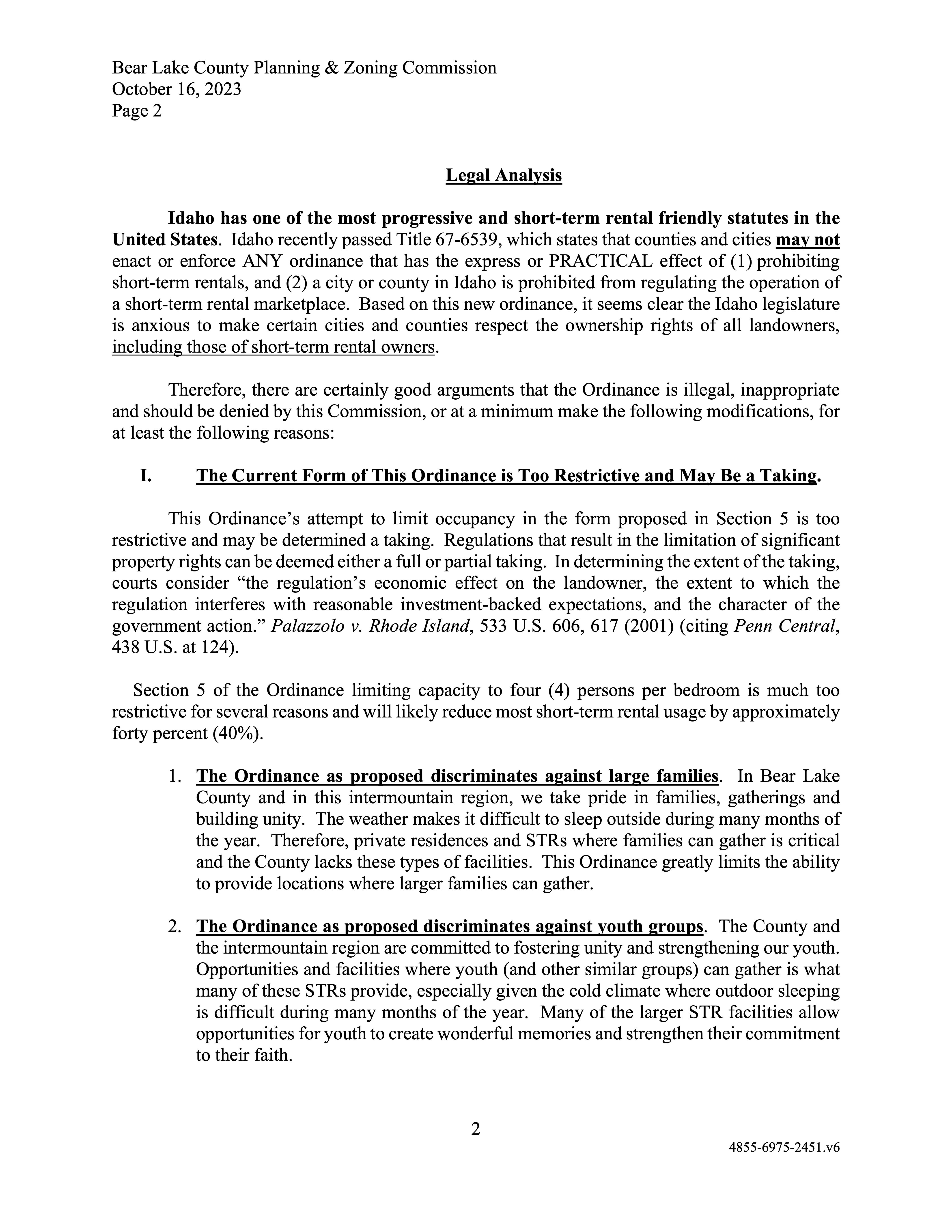 Bear Lake Short-Term Rental Alliance Commissioner Letter Page 2