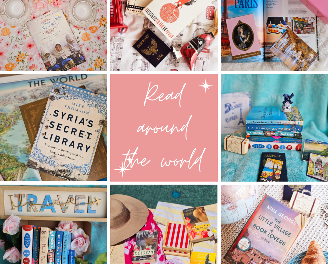 Read yourself around the world surrounded by book box samples focusing on different countries: Syria, Italy, England, France, etc. 