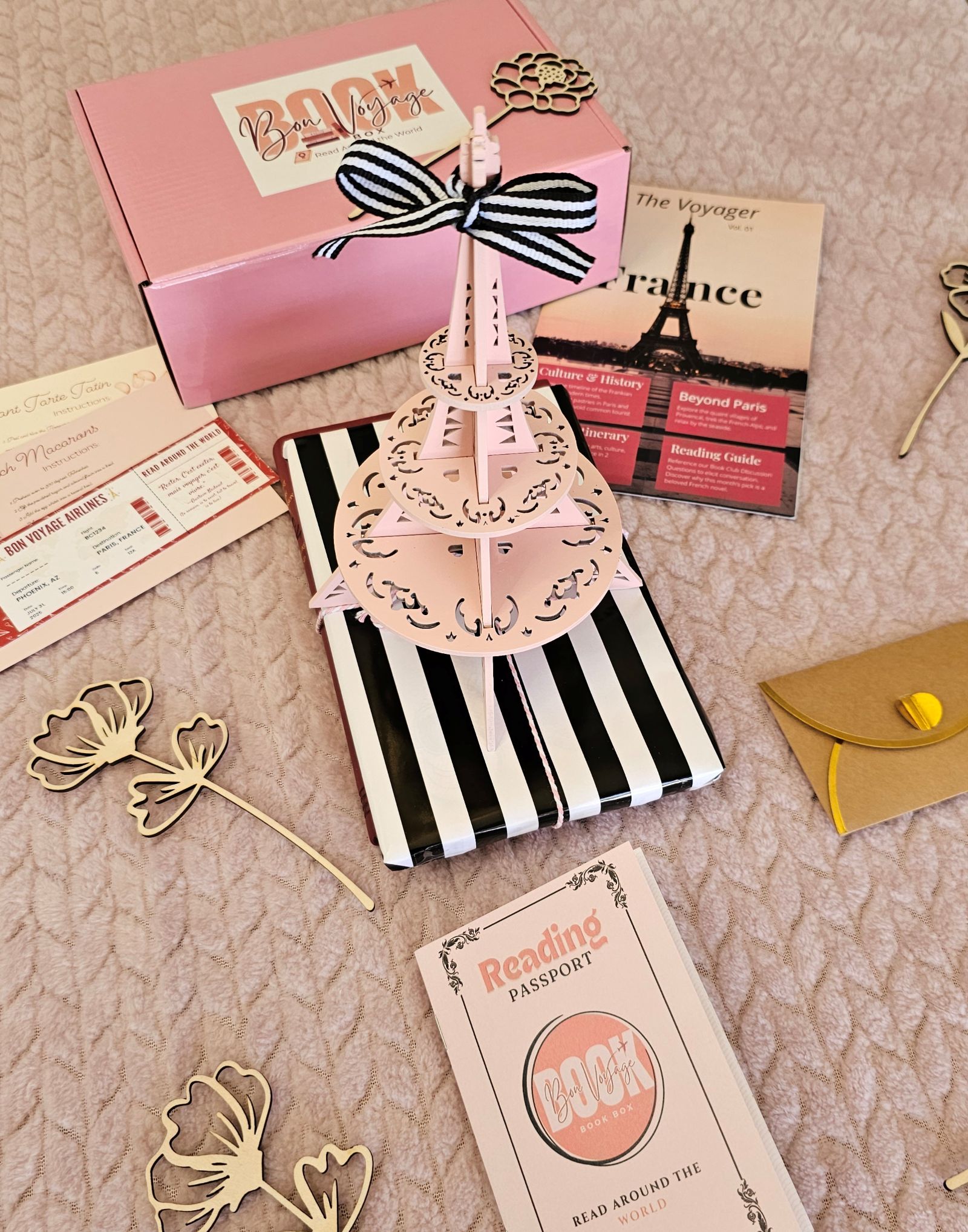 France travel book box with mini pink Eiffel Tower