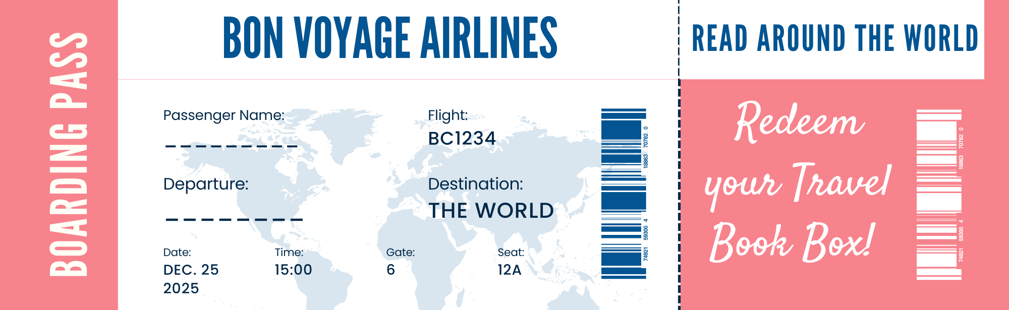Bon Voyage Book Box Boarding Pass to Read Around the World
