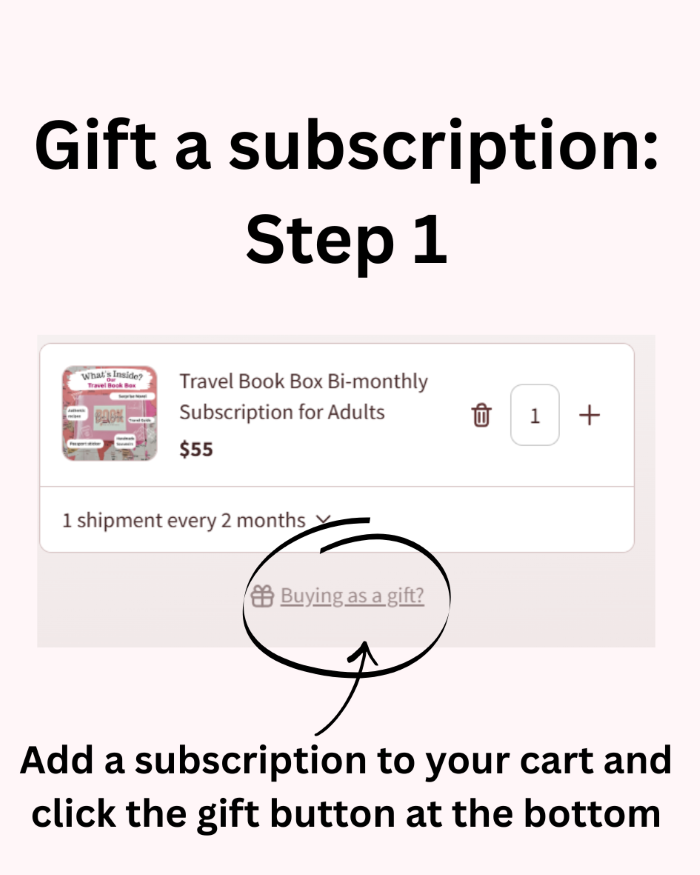 Step 1 to gift a box: add a subscription to your cart and select the "buying as a gift" button at checkout