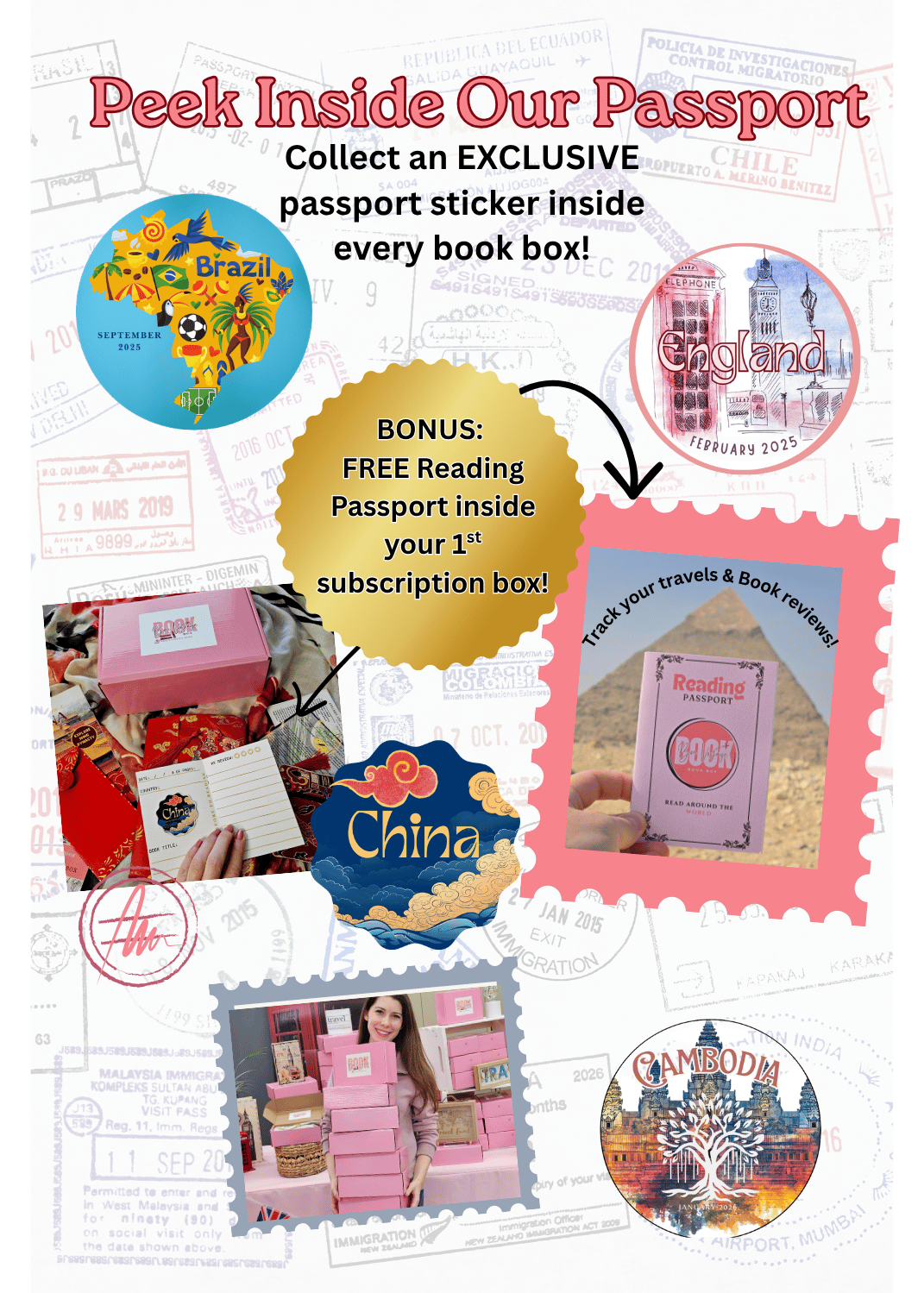 Cambodia, Jamaica, China, and England passport stickers are displayed.