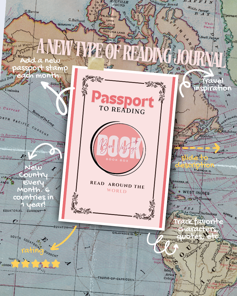 Cover of a reading passport that lets customers track their reading each month as they "travel" around the world.