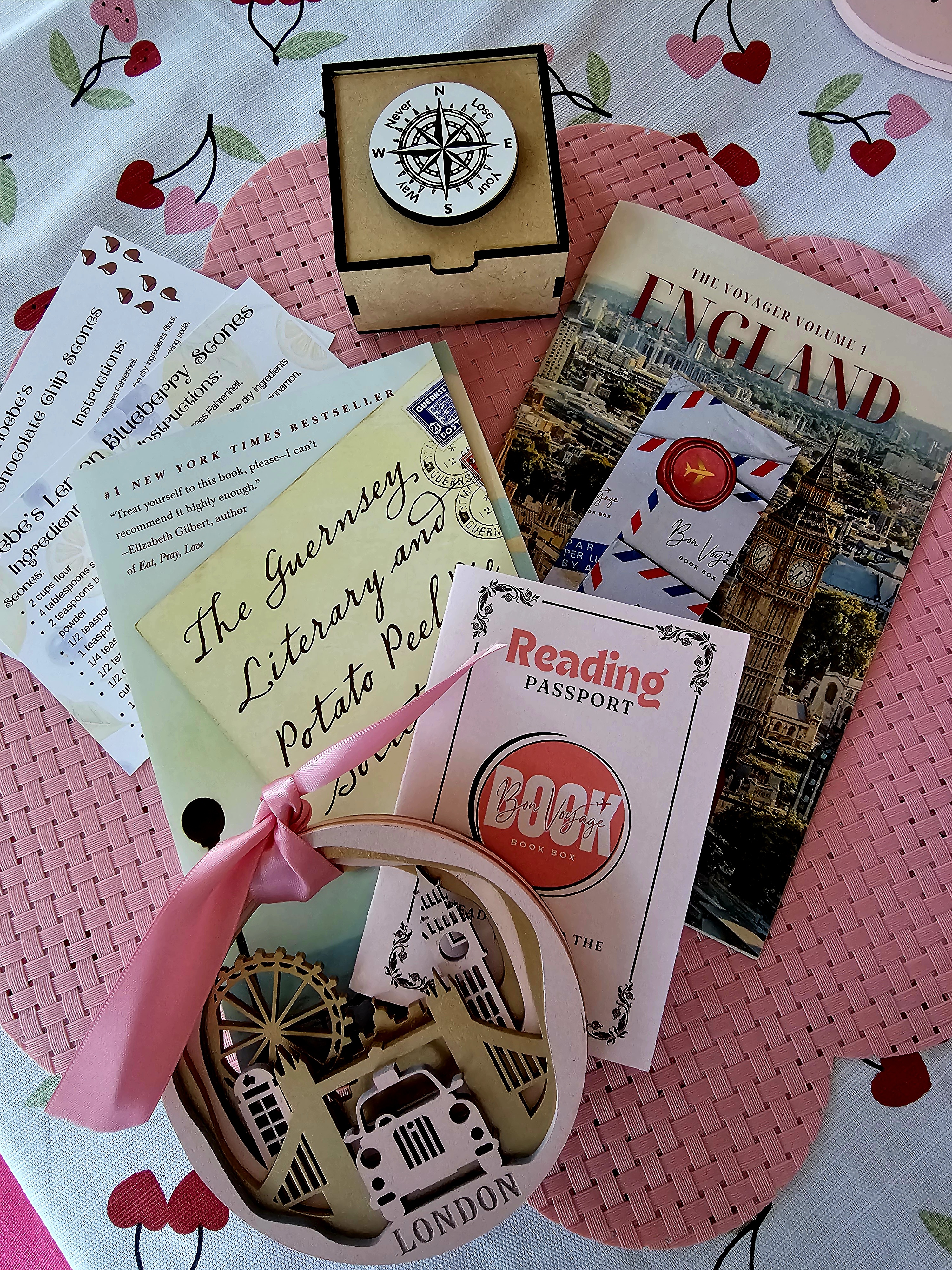 England Book Box with The Literary and Potato Peel Pie Society book