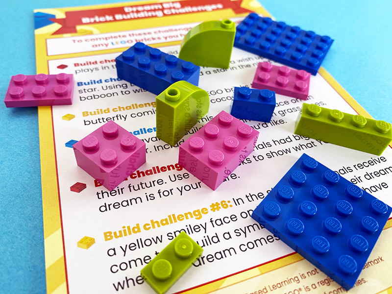 LEGO brick building challenges for Dream Big book 