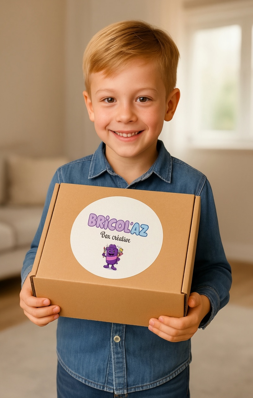 Un enfant tient une box créative Bricol’AZ