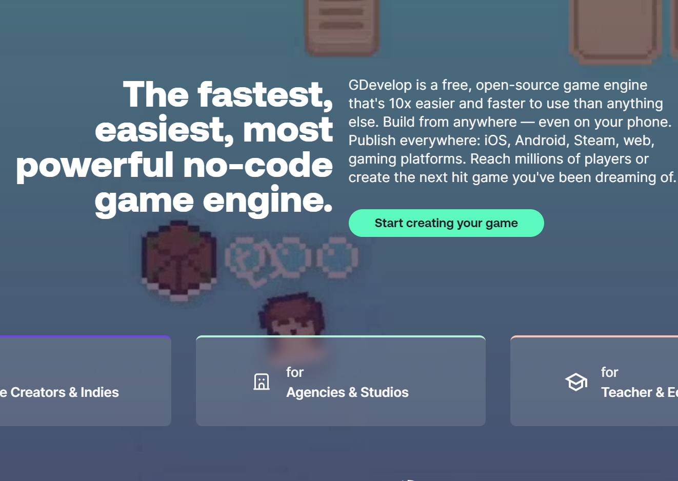 GDevelop landing page GDevelop home page image
