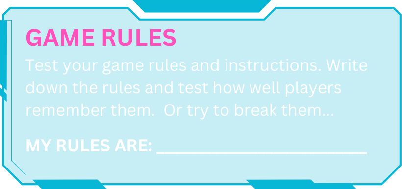 Playtest planning: Game Rules My rules are