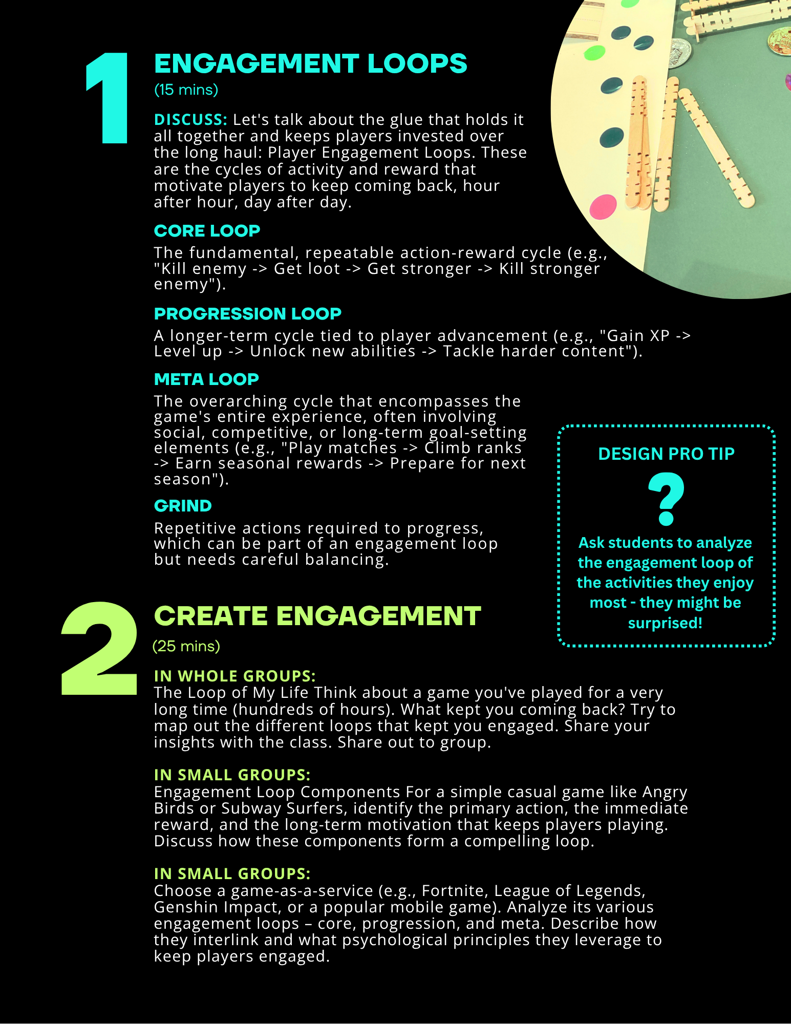 Lesson Plan for building engagement loops in games from Build Game Box 
