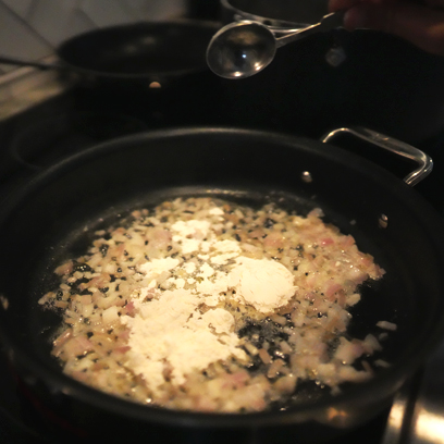 Building a roux in the sauce pan.