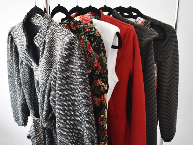 Rack of clothing from a fall season collection