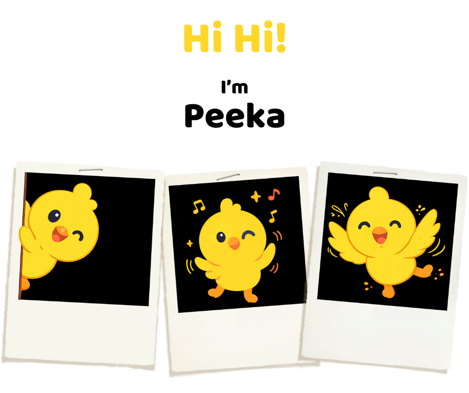 Peeka character - hide and seek expert who appears throughout activity packets