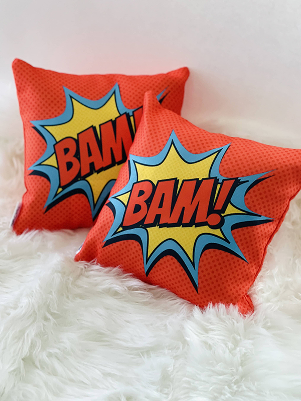 BAM pillow decor from the Howdy Baby activity box for kids