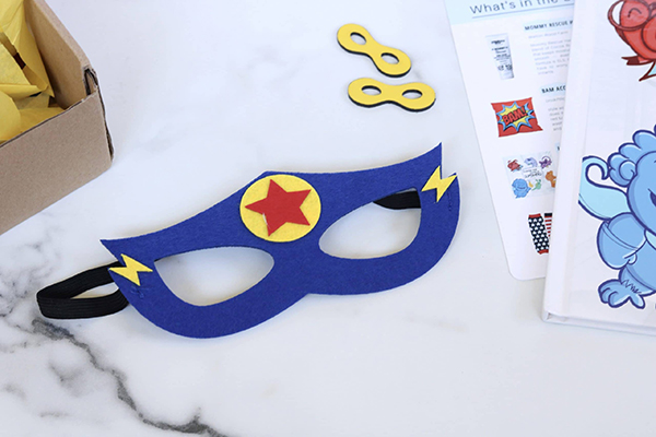 super hero mask from the July 2022 Howdy Baby activity box for kids