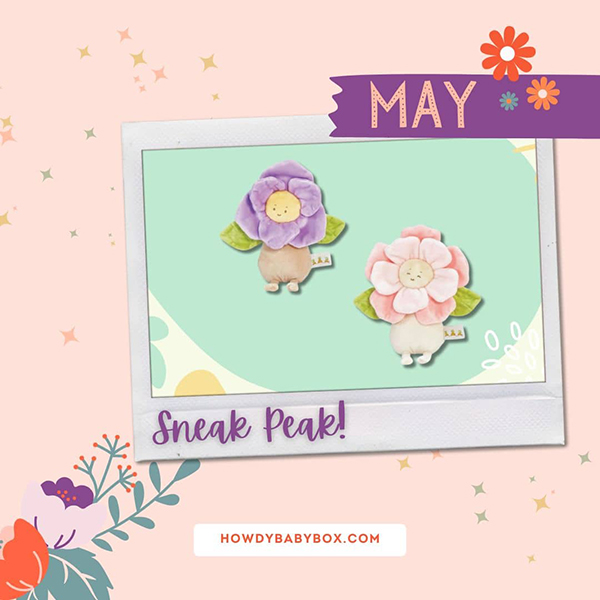 Howdy Baby Box activity boxes for kids May 2024 sneak peek peony plushie