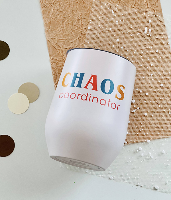 chaos coordinator tumbler from the August 2023 Howdy Baby boxes for new moms
