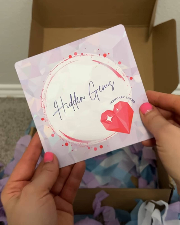 February 2024 Hidden Gems baby shower gift box theme card