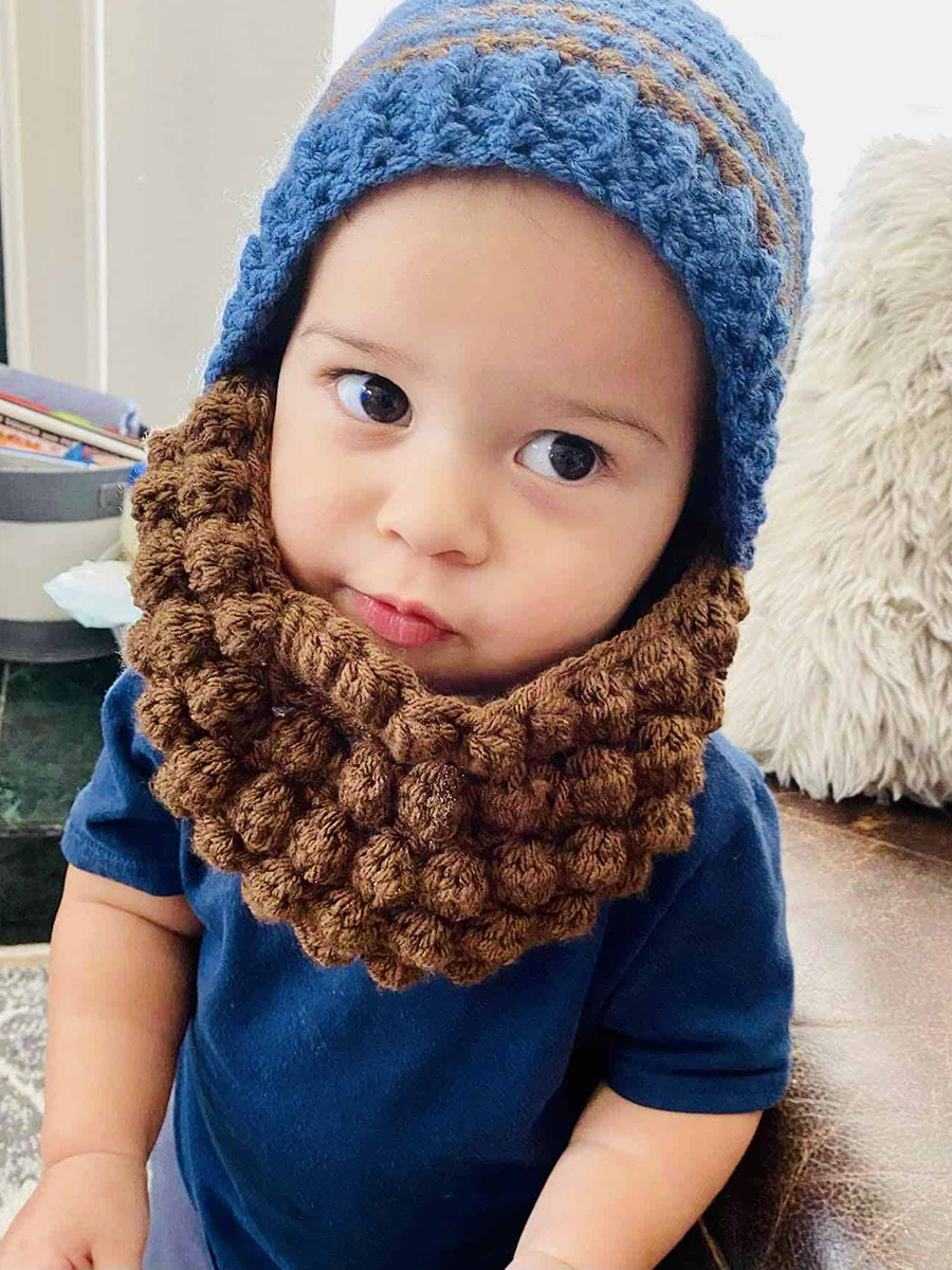 little boy wearing a beard beanie for babies