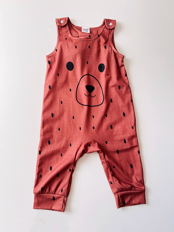 brown baby overalls with bear face