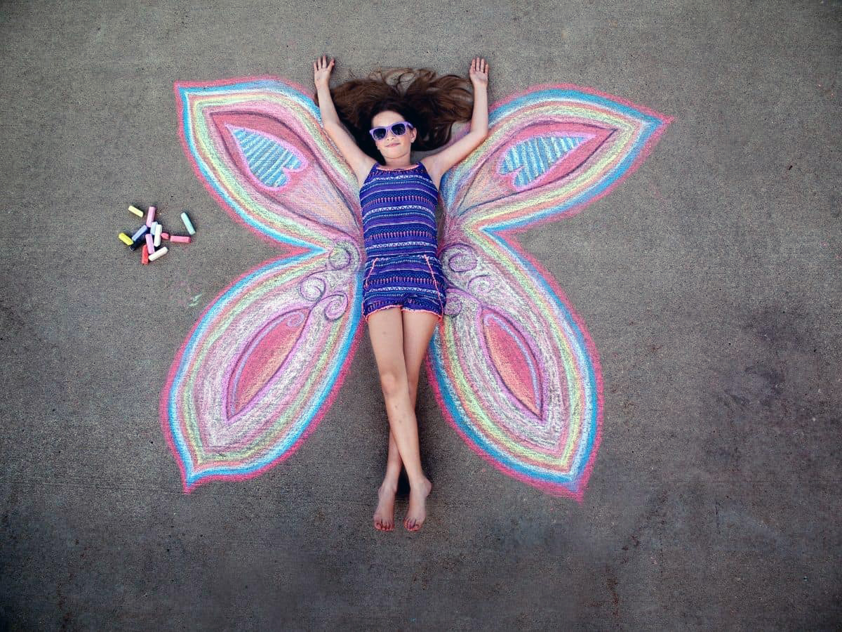 butterfly kids interactive chalk art mural