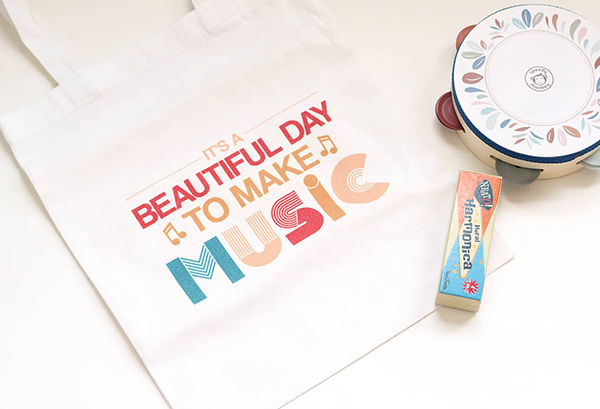 music themed canvas tote bag