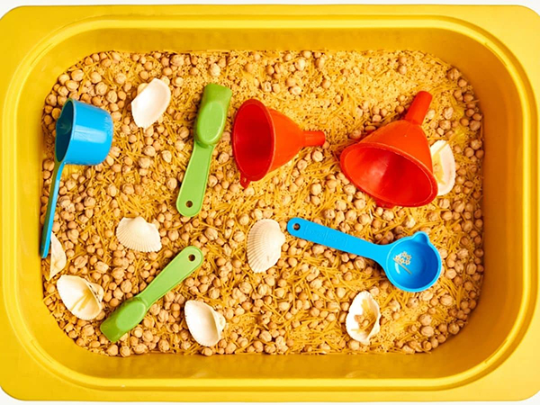 chickpea sensory bin for toddlers