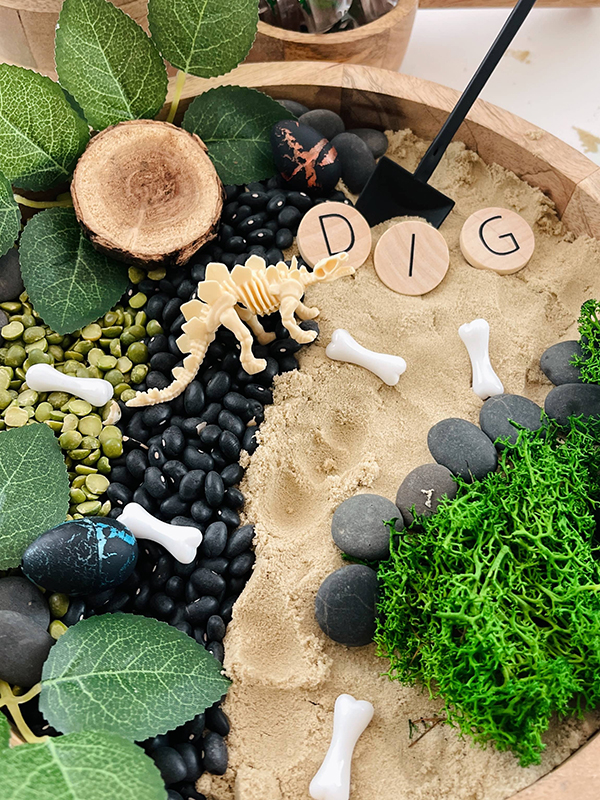 dino dig sensory bin