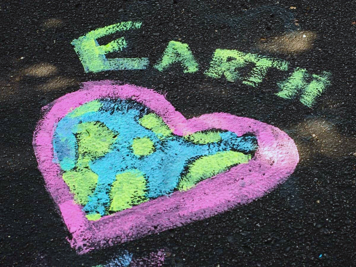 earth day heart chalk art