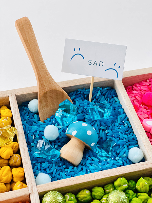 emotions themed sensory bin for kids