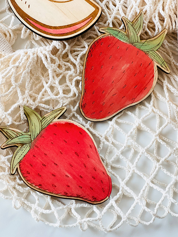 wooden strawberry fruit basket toys for kids