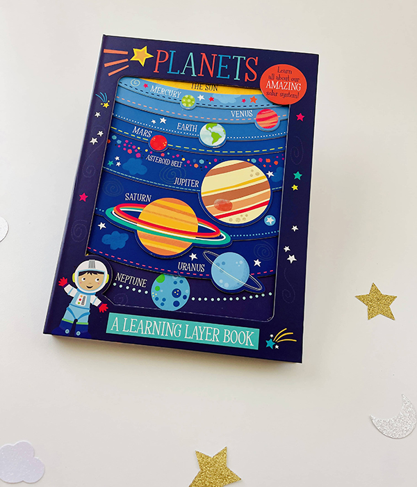 space themed layer learning board book from the July 2024 Howdy Kids Box fun subscription boxes for kids