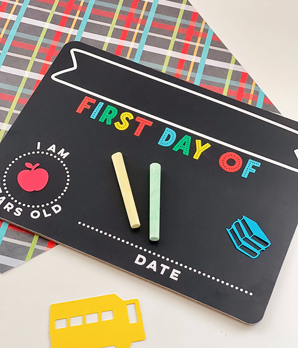 first day of school chalk board from the Howdy Baby kids homeschool subscription box