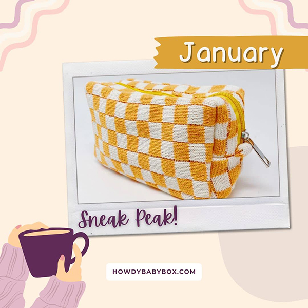 January 2024 Howdy Baby Box sneak peek Check Yourself Cosmetic Bag for mom