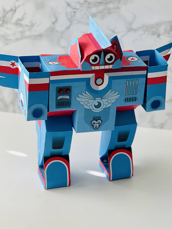 robot made from interactive kids puzzle book from the January 2023 Howdy Kids Montessori inspired subscription box