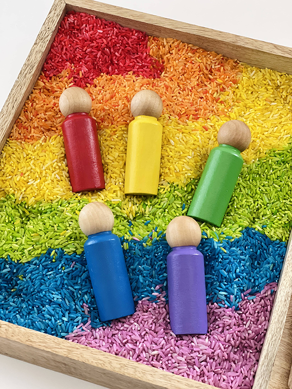 rainbow wooden peg dolls from the May 2023 Howdy Baby maternity subscription box