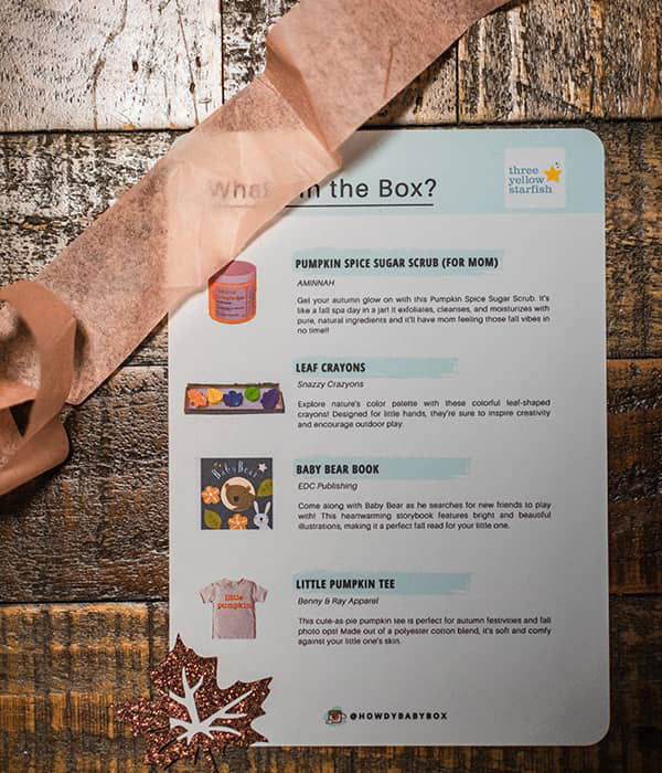 Howdy Baby box card from the October 2023 monthly subscription boxes for kids
