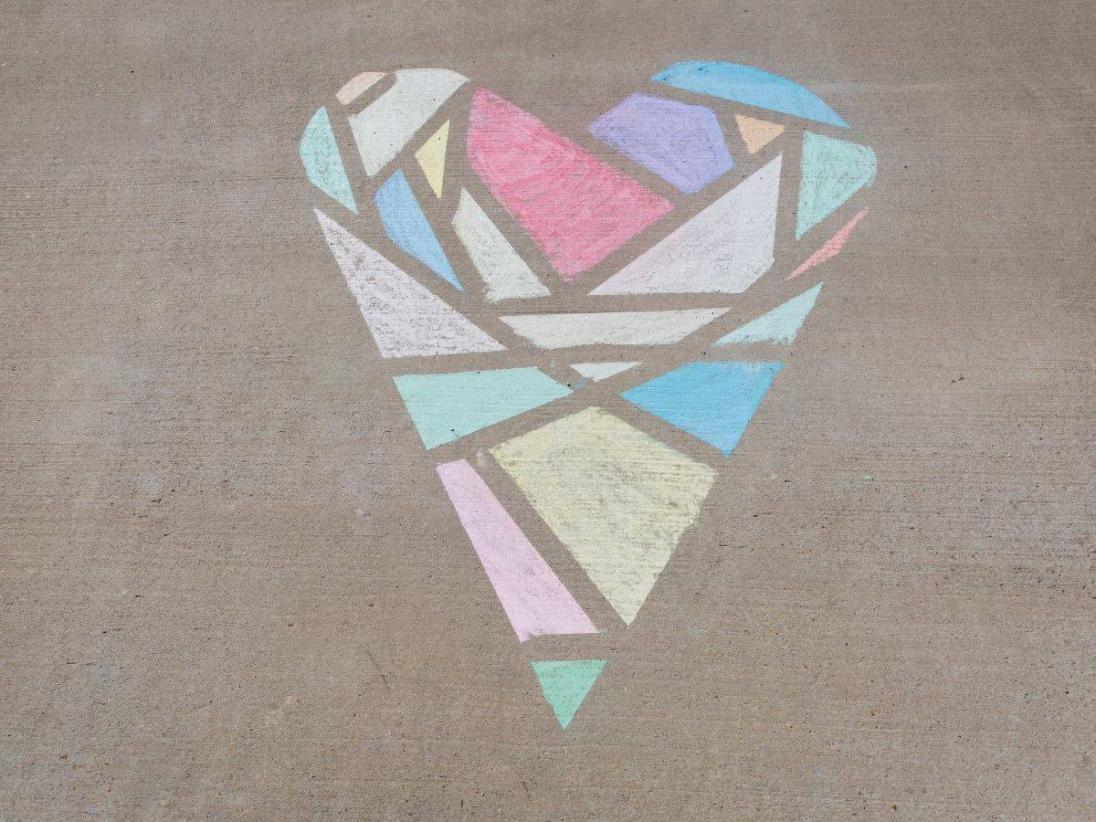 mosaic heart chalk art mural
