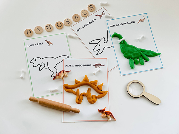 play dough dinosaur learning card activity