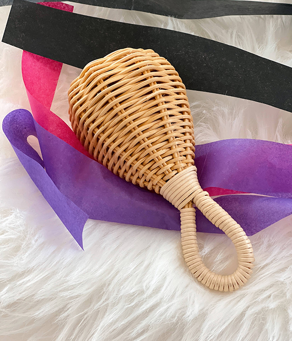 rattan rattle from the June 2023 Howdy Baby pregnancy subscription box