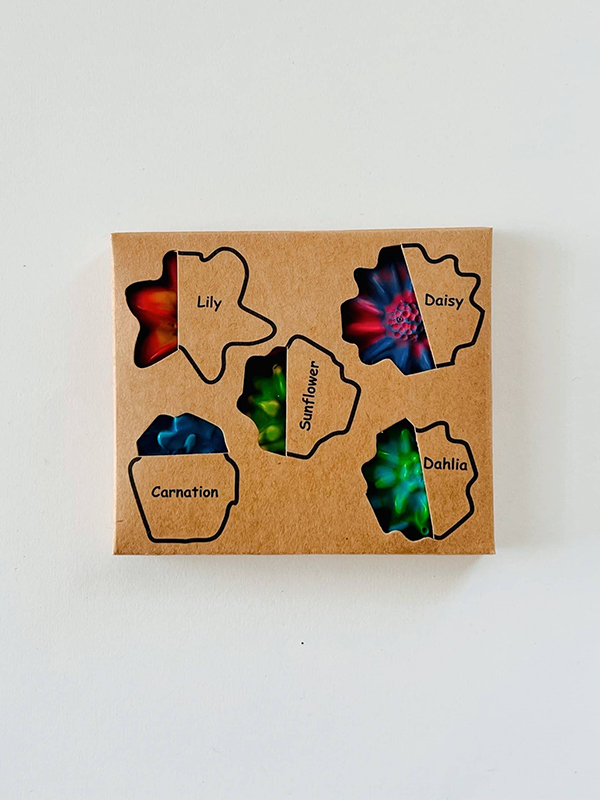 flower shaped crayons from the September 2022 Howdy Baby preschool subscription box