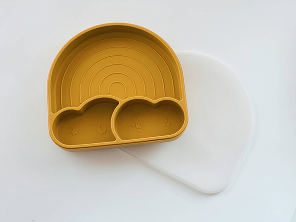 silicone rainbow shaped food plate for babies, toddlers, and kids