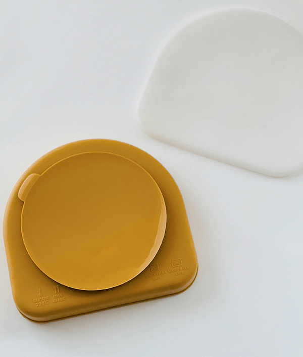 yellow silicone baby food plate with suction backing