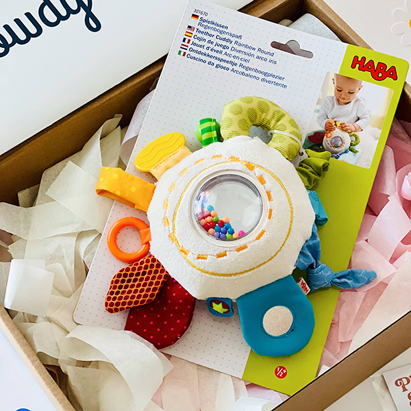 rainbow plush sensory baby activity toy