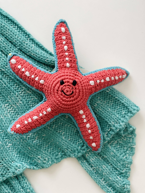 starfish sea friends handmade rattle for infants, babies, and toddlers