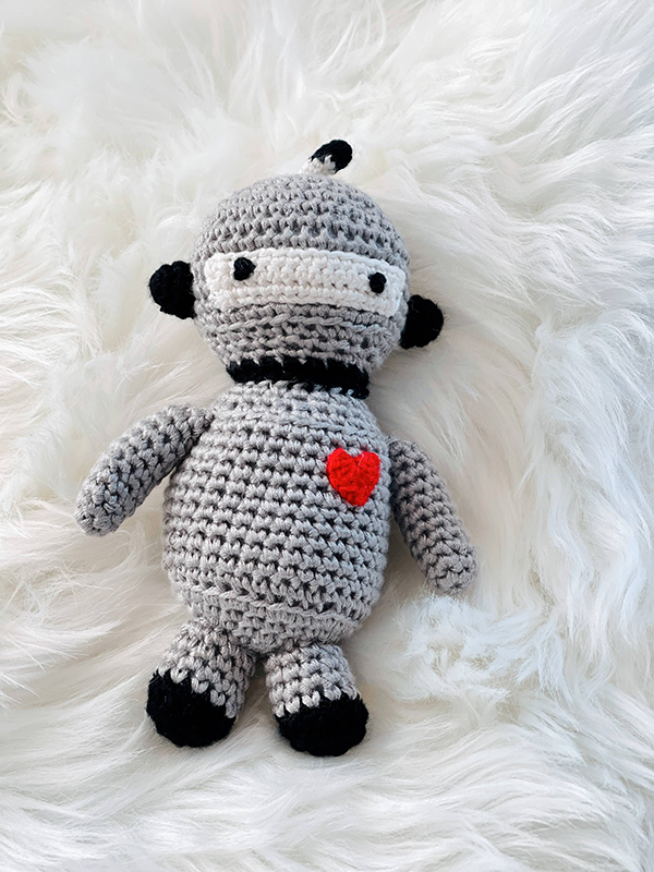 hand knit robot baby rattle toy