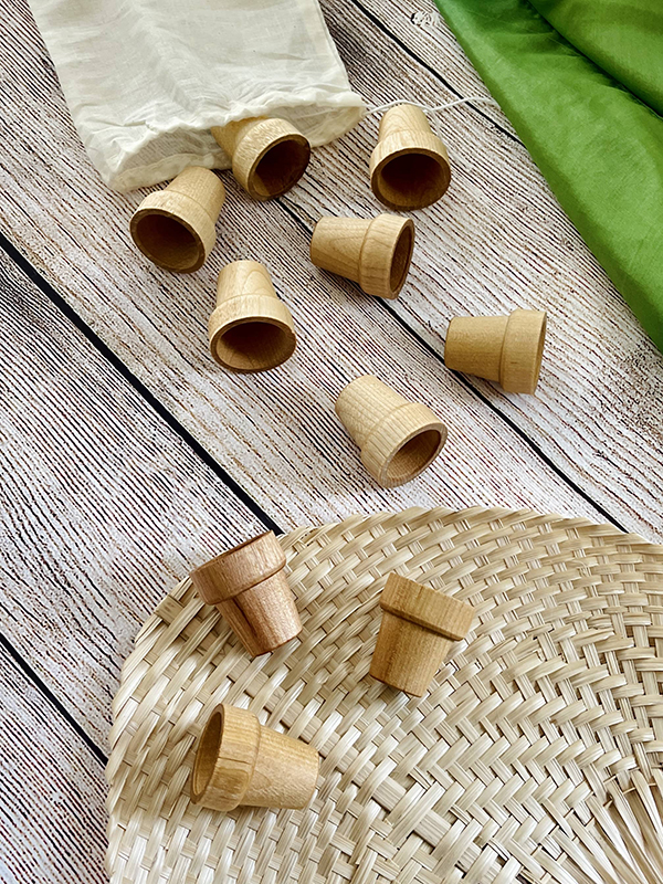 sensory bin items wooden flower pots