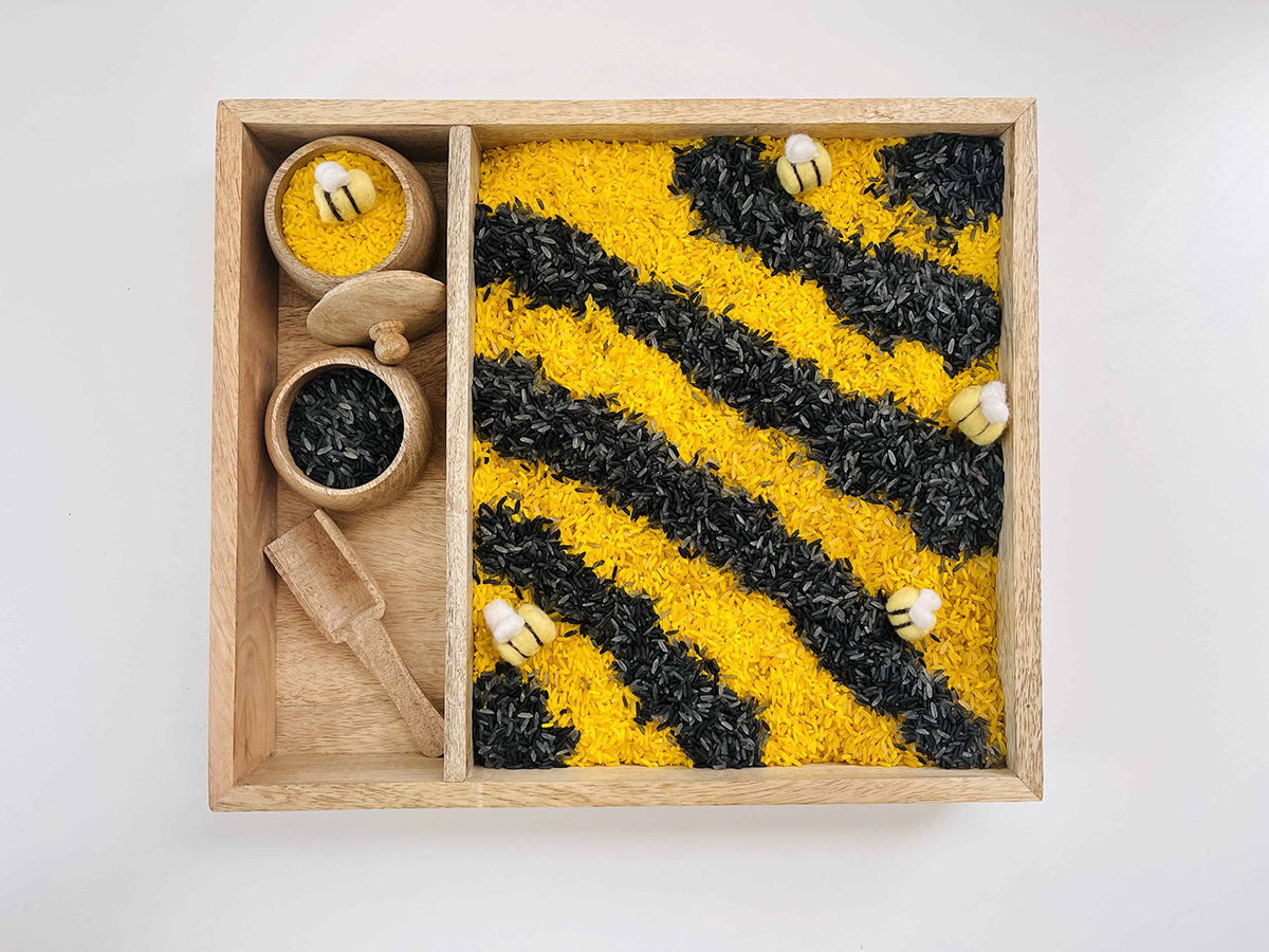 bee themed sensory bins for toddlers