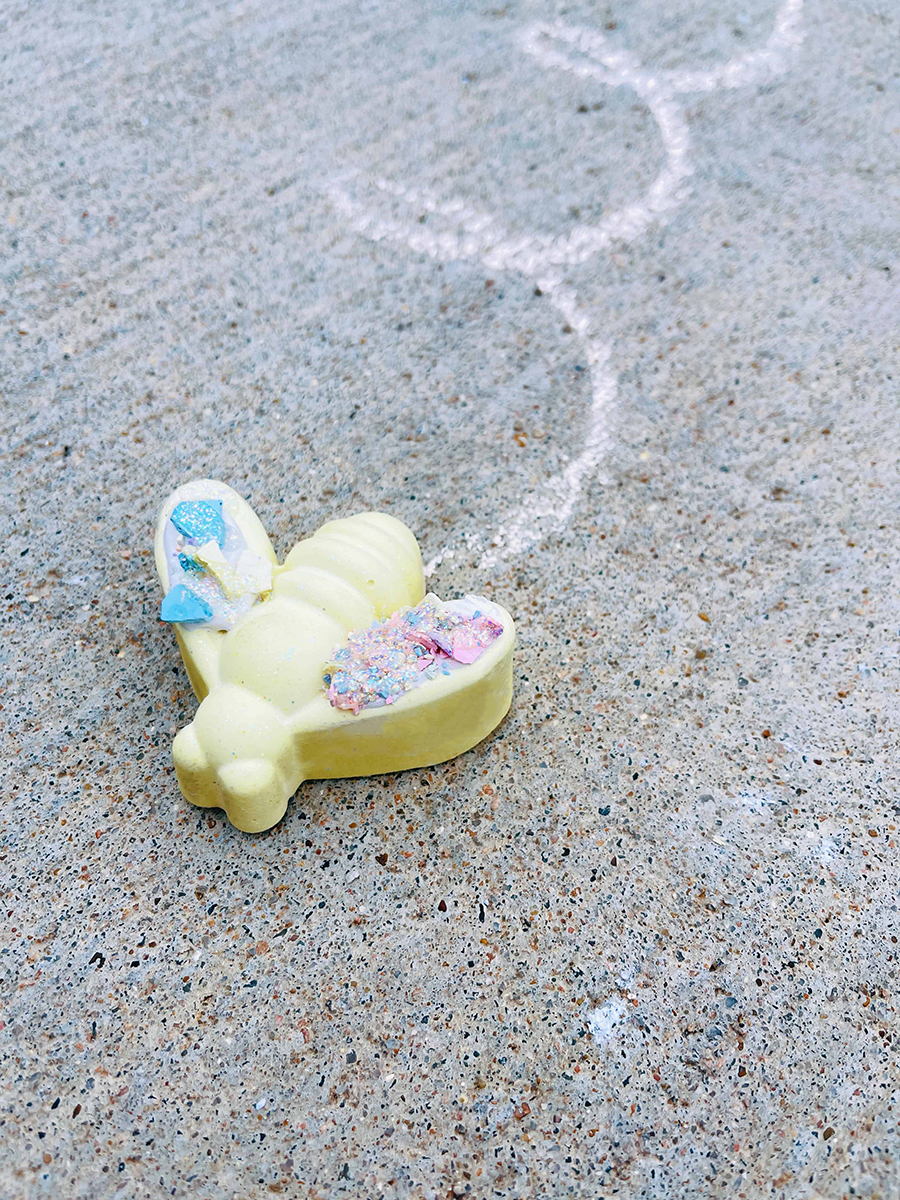 non toxic bee shaped sidewalk chalk from Howdy Kids monthly subscription box