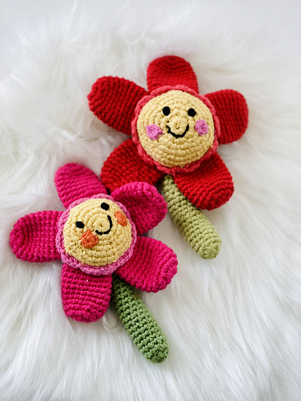 red and pink flowers soft baby rattle toy