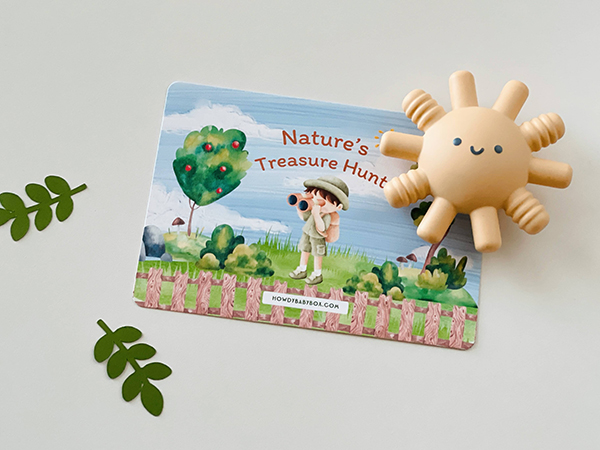 April 2024 Howdy Baby subscription box for expecting moms Nature's Treasure Hunt theme card